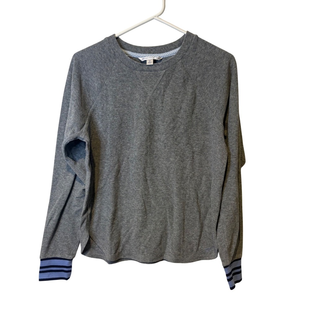 Southern Tide Womens Grey French Terry Raglan Sweatshirt Blue Striped‎ Cuffs S